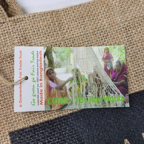 Burlap Bag Human Rights Watch Brown Black Minimalist Casual Open Hand Bag Tote - Picture 6 of 8